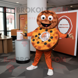 Rust Pizza mascot costume character dressed with a Graphic Tee and Cufflinks