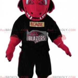 Fuchsia dragon mascot threatening with a supporter jersey -