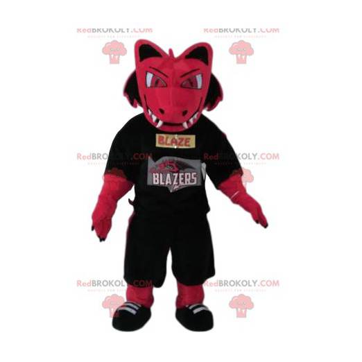 Fuchsia dragon mascot threatening with a supporter jersey -