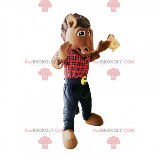 Horse mascot with a red plaid shirt - Redbrokoly.com