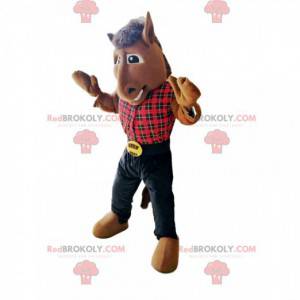 Horse mascot with a red plaid shirt - Redbrokoly.com