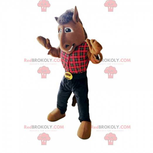 Cavalo mascote com uma camisa xadrez vermelha - Redbrokoly.com