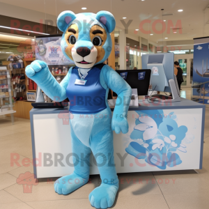 Sky Blue Mountain Lion mascot costume character dressed with a Bikini and Keychains