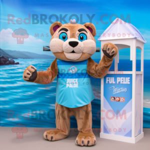 Sky Blue Mountain Lion mascot costume character dressed with a Bikini and Keychains