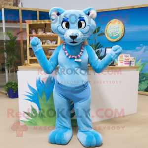 Sky Blue Mountain Lion mascot costume character dressed with a Bikini and Keychains