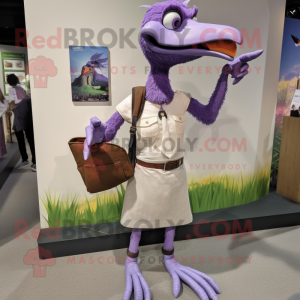Lavender Archeopteryx mascot costume character dressed with a Pencil Skirt and Suspenders