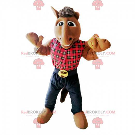 Cavalo mascote com uma camisa xadrez vermelha - Redbrokoly.com