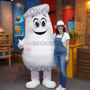 White Squash mascot costume character dressed with a Mom Jeans and Beanies