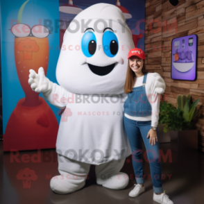 White Squash mascot costume character dressed with a Mom Jeans and Beanies