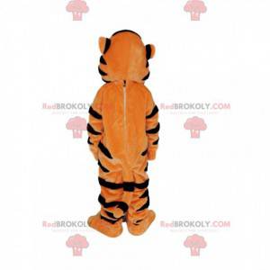 Mascotte de tigre orange et noir avec des yeux pétillants -