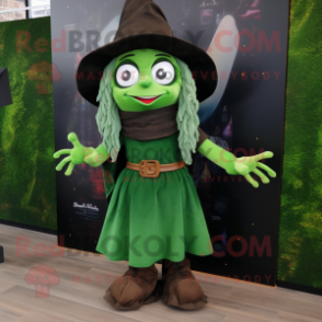 Forest Green Witch mascot costume character dressed with a Cargo Pants and Rings