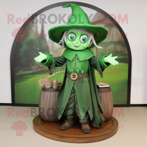 Forest Green Witch mascot costume character dressed with a Cargo Pants and Rings