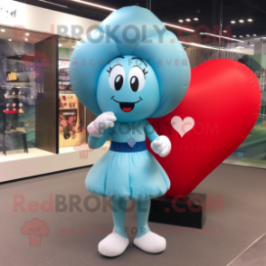 Cyan Heart Shaped Balloons mascot costume character dressed with a Mini Skirt and Messenger bags