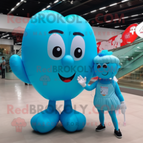 Cyan Heart Shaped Balloons mascot costume character dressed with a Mini Skirt and Messenger bags
