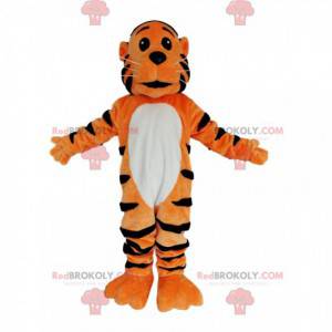 Mascota tigre naranja y negro con ojos brillantes -