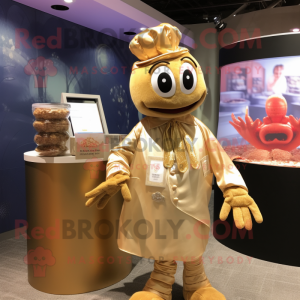 Gold Lobster Bisque mascot costume character dressed with a Dress Shirt and Coin purses