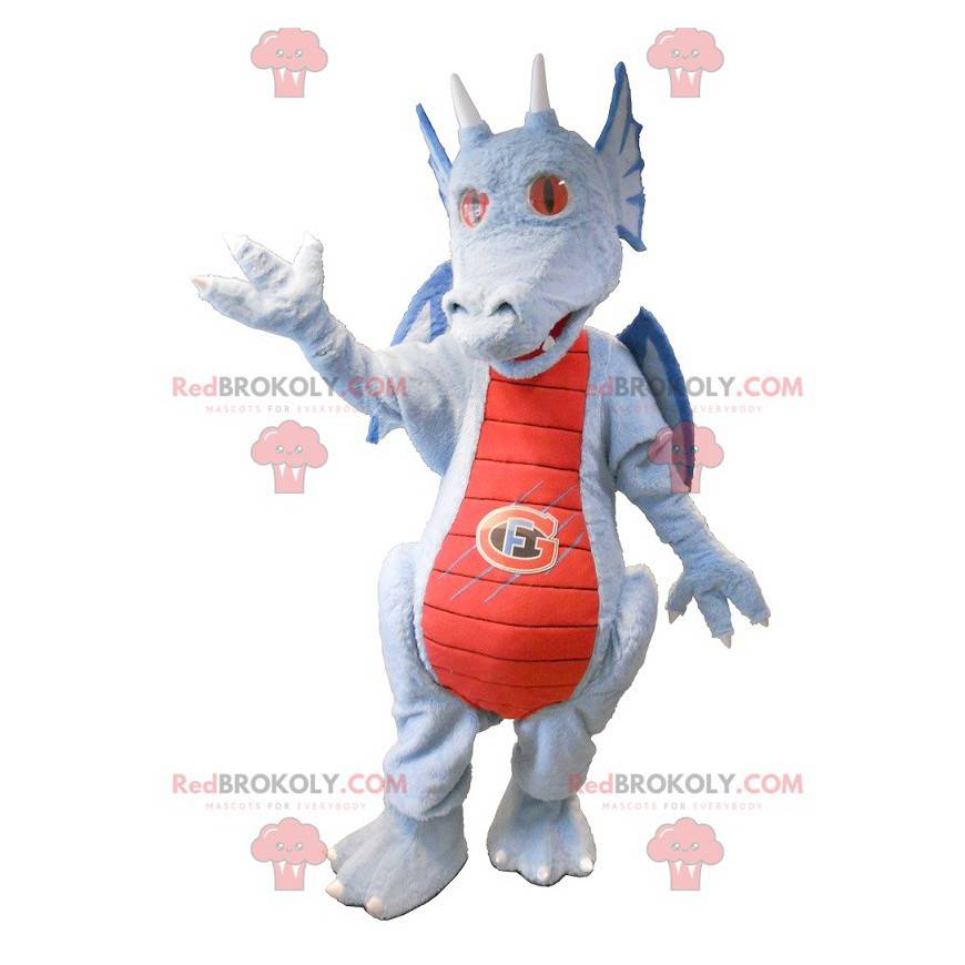 Mascotte de dragon gris rouge et bleu - Redbrokoly.com