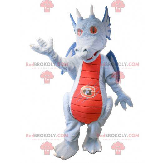 Mascotte de dragon gris rouge et bleu - Redbrokoly.com