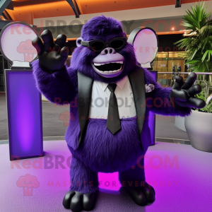 Purple Gorilla mascot costume character dressed with a Tuxedo and Sunglasses