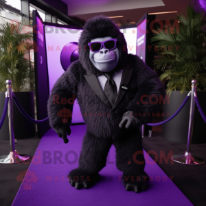 Purple Gorilla mascot costume character dressed with a Tuxedo and Sunglasses
