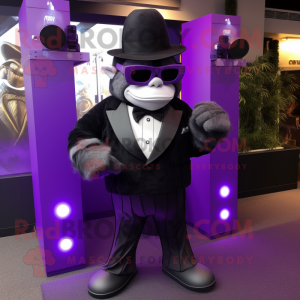 Purple Gorilla mascot costume character dressed with a Tuxedo and Sunglasses