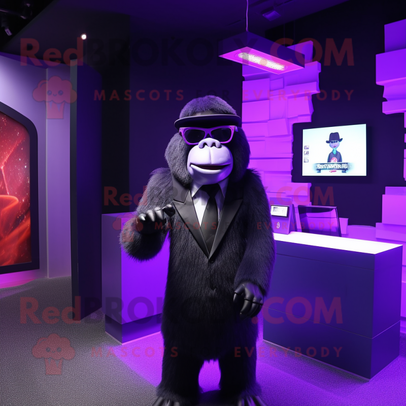 Purple Gorilla mascot costume character dressed with a Tuxedo and Sunglasses