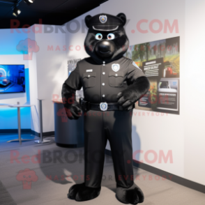 Black Police Officer mascot costume character dressed with a Coat and Tie pins