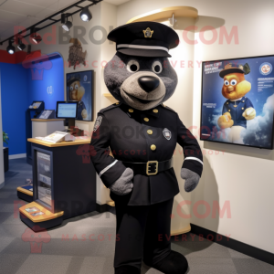 Black Police Officer mascot costume character dressed with a Coat and Tie pins