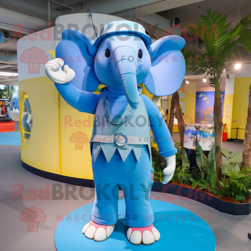 Blue Elephant mascot costume character dressed with a Bikini and Belts Blue Elephant mascot costume character dressed with a Bikini and Belts