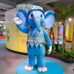 Blue Elephant mascot costume character dressed with a Bikini and Belts