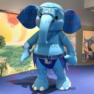 Blue Elephant mascot costume character dressed with a Bikini and Belts