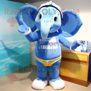 Blue Elephant mascot costume character dressed with a Bikini and Belts