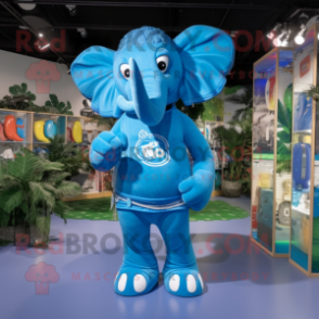 Blue Elephant mascot costume character dressed with a Bikini and Belts