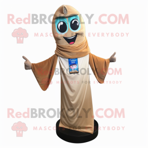 Tan Hourglass mascot costume character dressed with a Capri Pants and Shawl pins