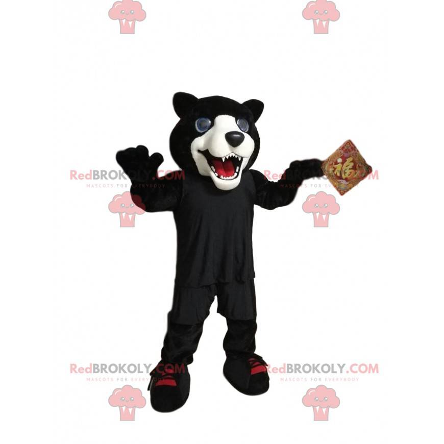 Terrificante mascotte pantera bianca e nera - Redbrokoly.com