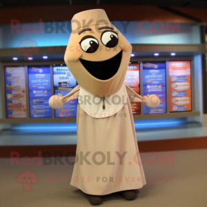 Tan Hourglass mascot costume character dressed with a Capri Pants and Shawl pins