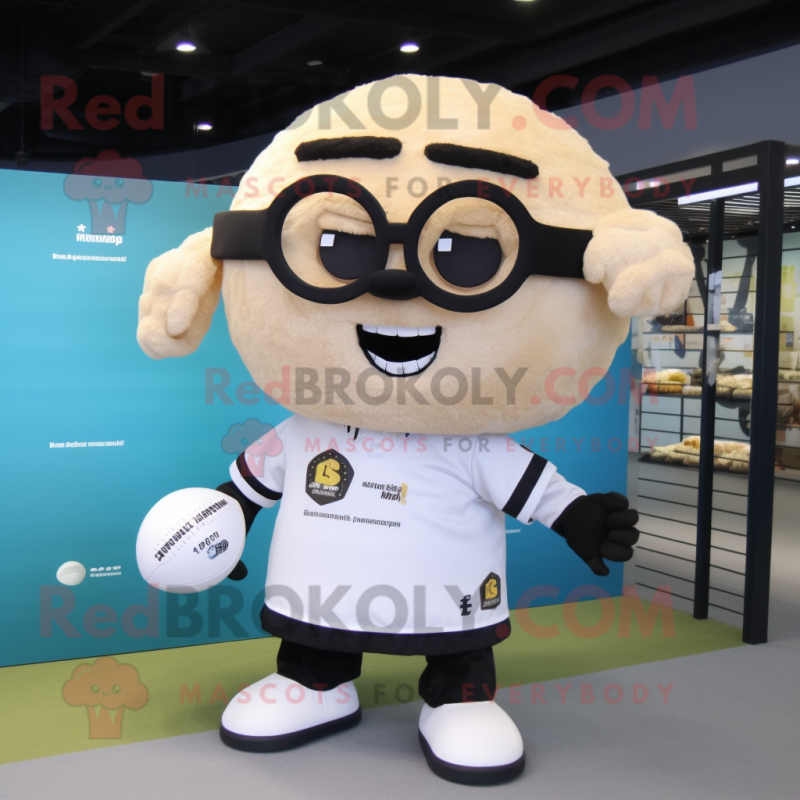 Cream Ice mascot costume character dressed with a Rugby Shirt and Eyeglasses