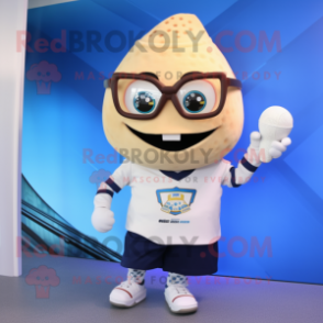 Cream Ice mascot costume character dressed with a Rugby Shirt and Eyeglasses