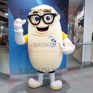 Cream Ice mascot costume character dressed with a Rugby Shirt and Eyeglasses