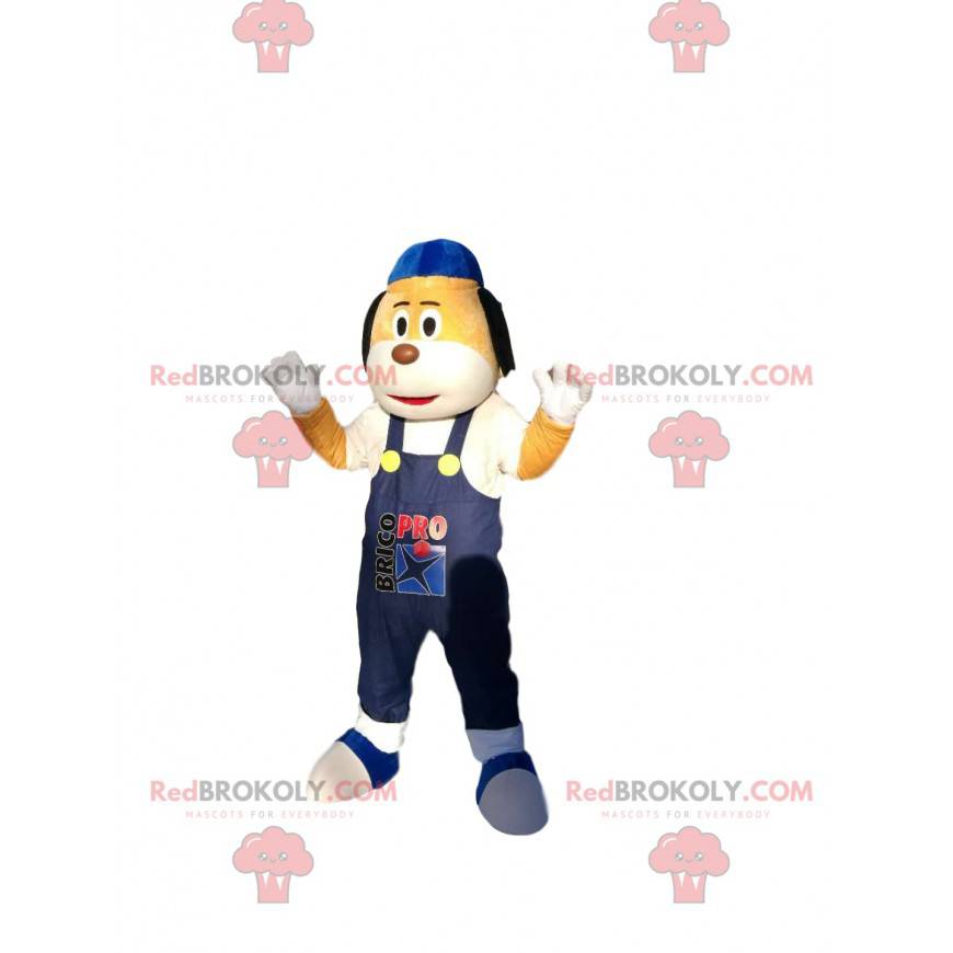 Mascot small yellow and white dog with blue overalls - Mascot small yellow and white dog with blue overalls -