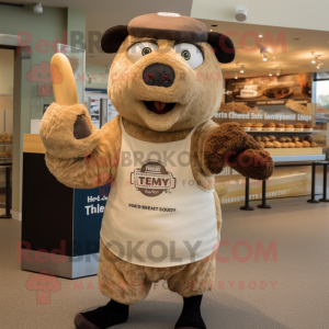 Tan Beef Wellington mascot costume character dressed with a Henley Tee and Gloves