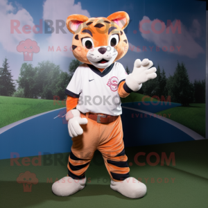 Peach Bobcat mascot costume character dressed with a Baseball Tee and Rings