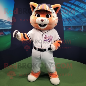 Peach Bobcat mascot costume character dressed with a Baseball Tee and Rings