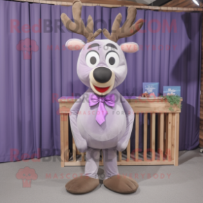 Lavender Reindeer mascot costume character dressed with a Pencil Skirt and Bow ties