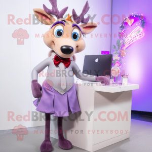 Lavender Reindeer mascot costume character dressed with a Pencil Skirt and Bow ties