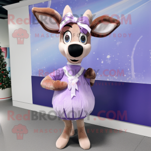 Lavender Reindeer mascot costume character dressed with a Pencil Skirt and Bow ties