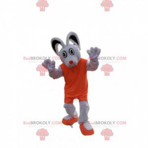 Bílý maskot myši s oranžovým oblečením - Redbrokoly.com