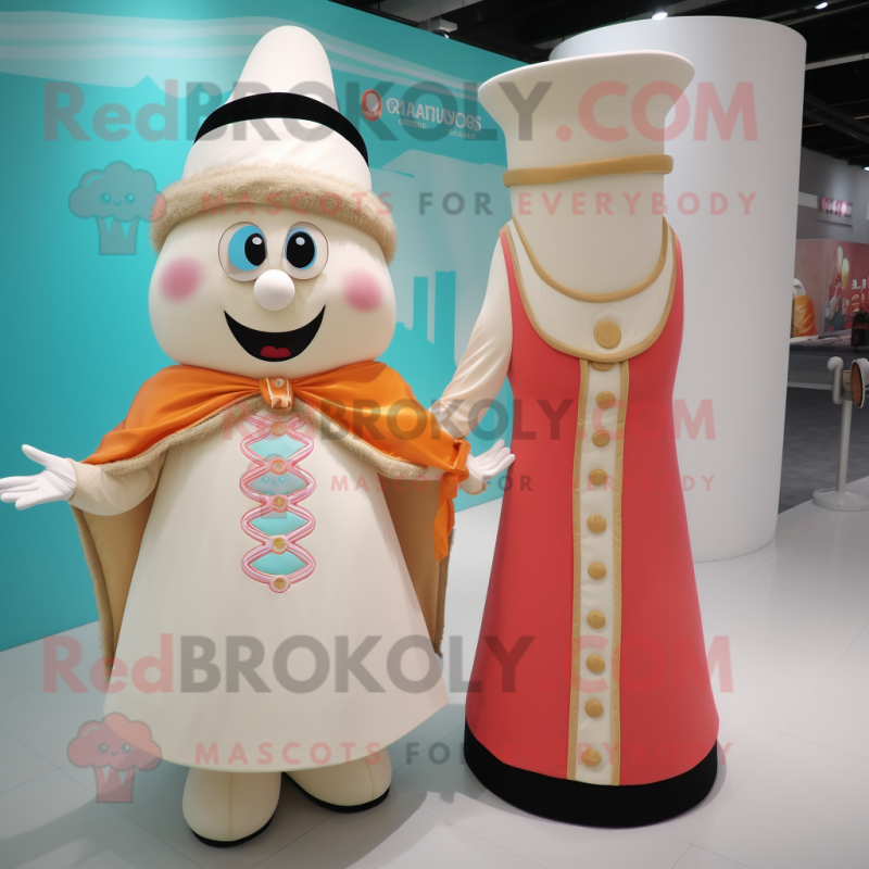 Cream Ring Master mascot costume character dressed with a Mini Dress and Shawls Cream Ring Master mascot costume character dressed with a Mini Dress and Shawls