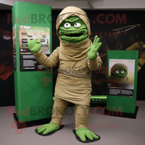 Green Mummy mascot costume character dressed with a Chinos and Wraps