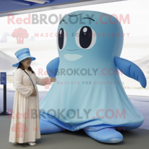 Tan Blue Whale mascot costume character dressed with a A-Line Dress and Cummerbunds